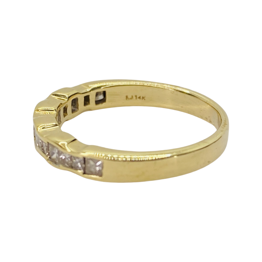 14K Yellow Gold Princess Cut Diamond Band Ring