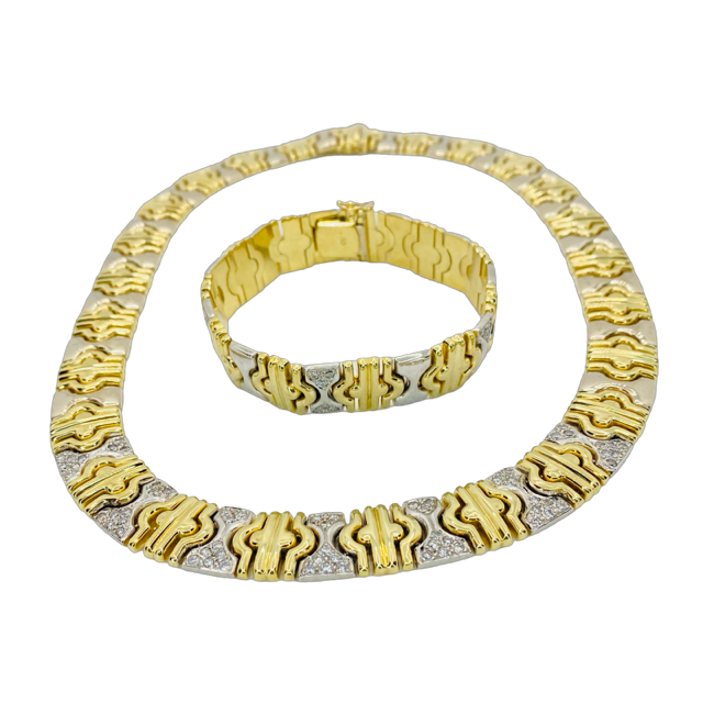 Estate Jewelry 14K Yellow and White Gold Necklace and Bracelet Set