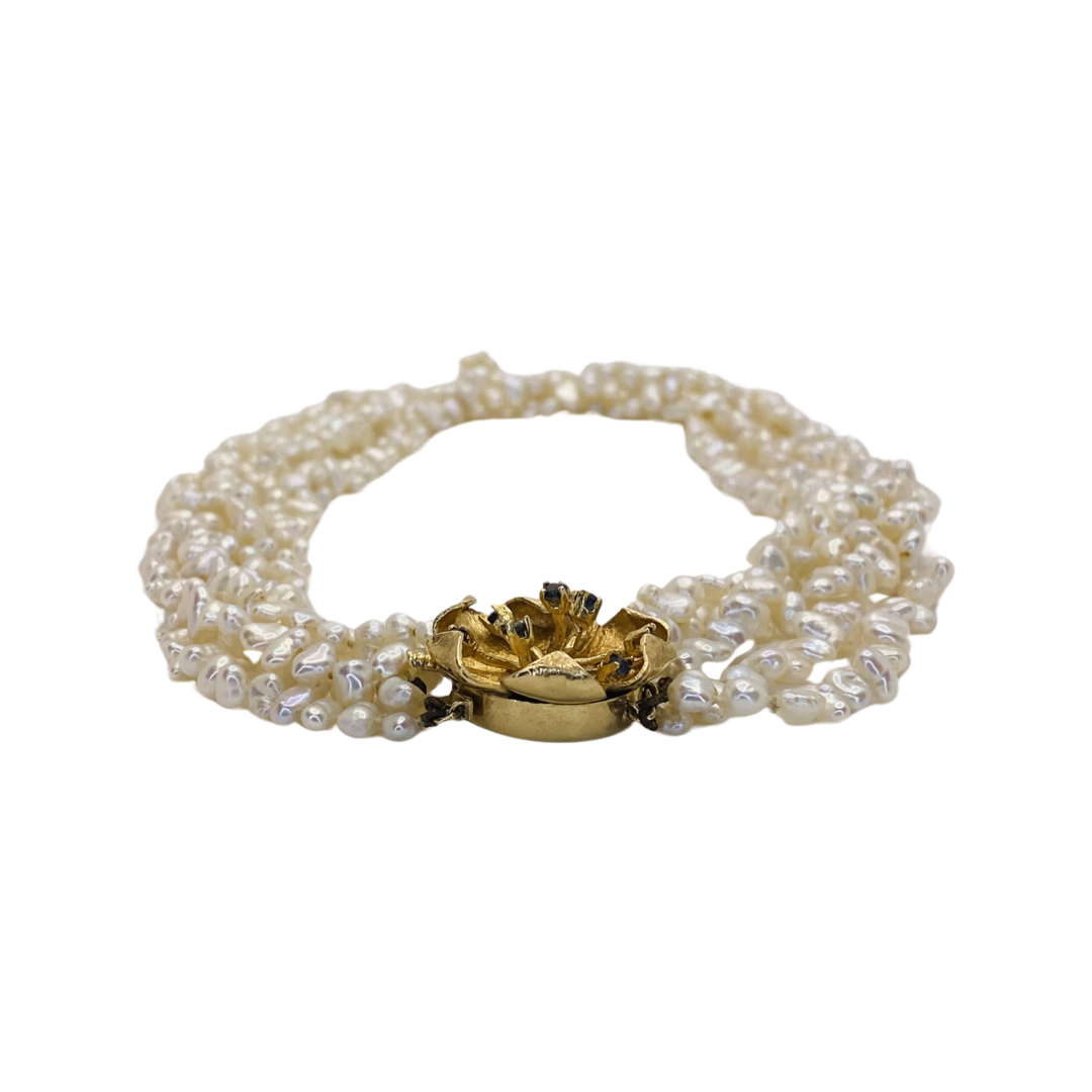 Estate Jewelry 14K Yellow Gold Freshwater Rice Pearl Choker Necklace