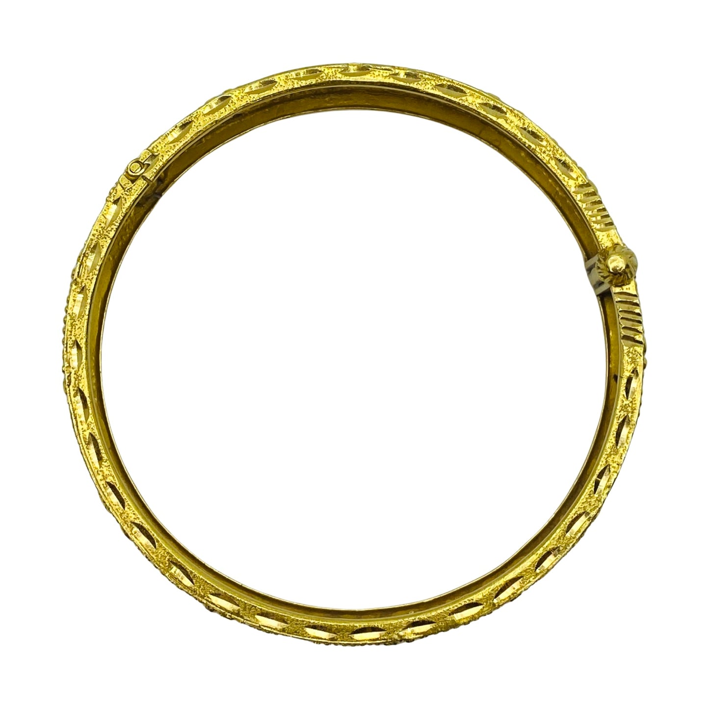 Estate Jewelry 24K Yellow Gold Bangle Bracelet with Red and Green Enamel