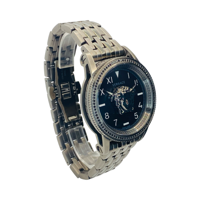 Versace V-Palazzo Quartz Black Ion Plated Stainless Steel with Diamond Bezel VE2V00922