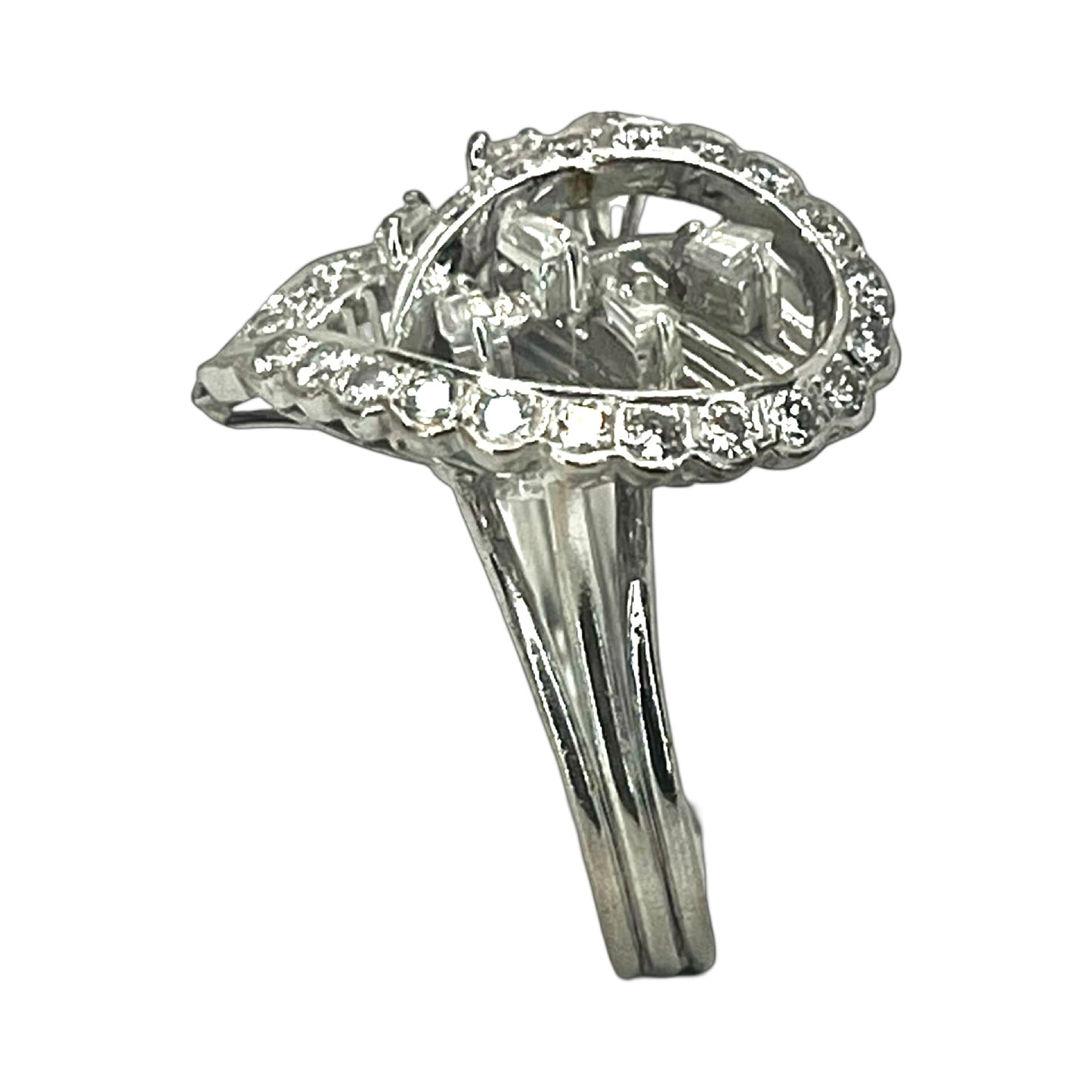 Estate Jewelry 14K White Gold Cluster Diamond Heart Cocktail Ring