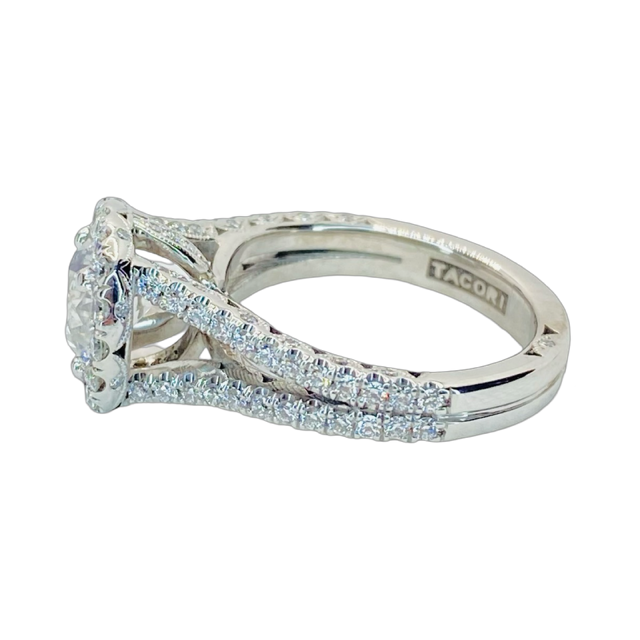 Estate Jewelry 18K White Gold Tacori Setting Round Diamond Halo Ring