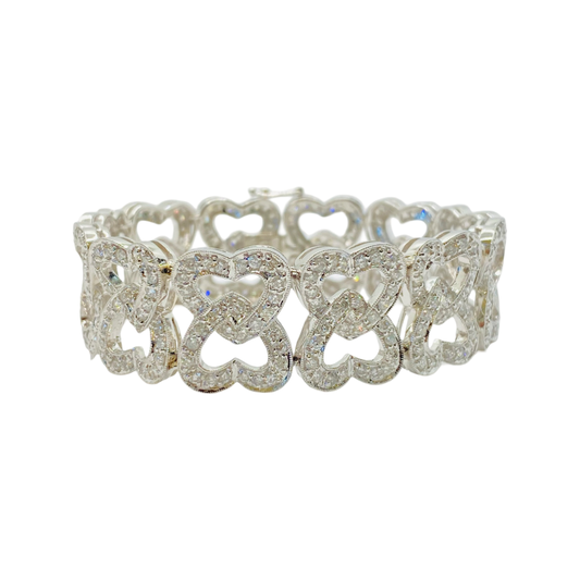 18K White Gold Double Heart Links Bracelet