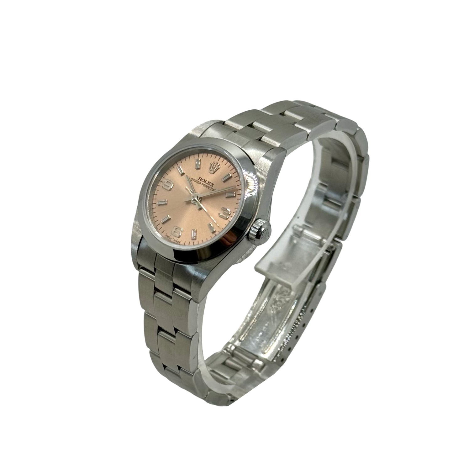 Rolex Womens Oyster Perpetual Pink/Salmon Dial Stainless Steel 76080