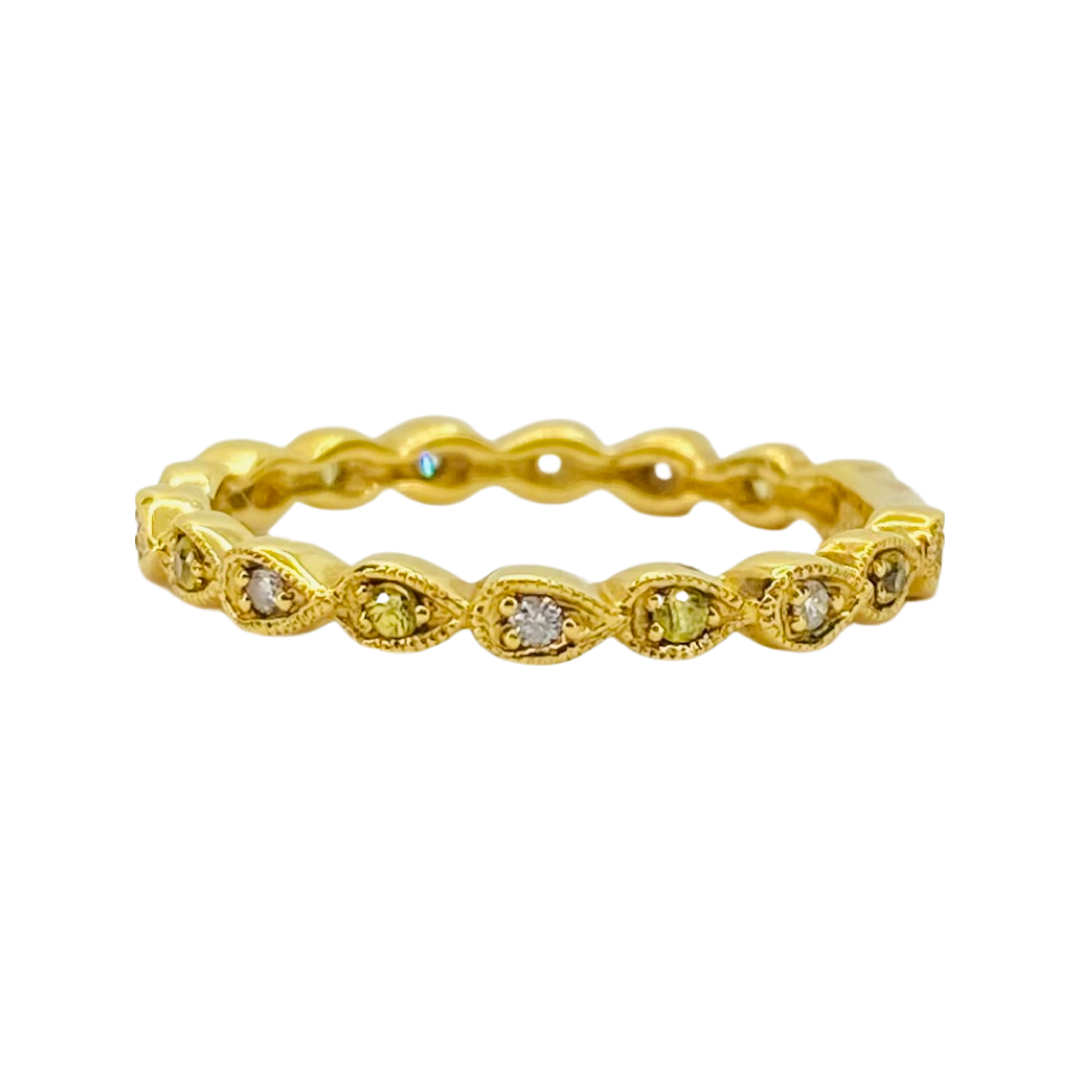 18K Yellow Gold White & Yellow Diamonds Stacking Ring