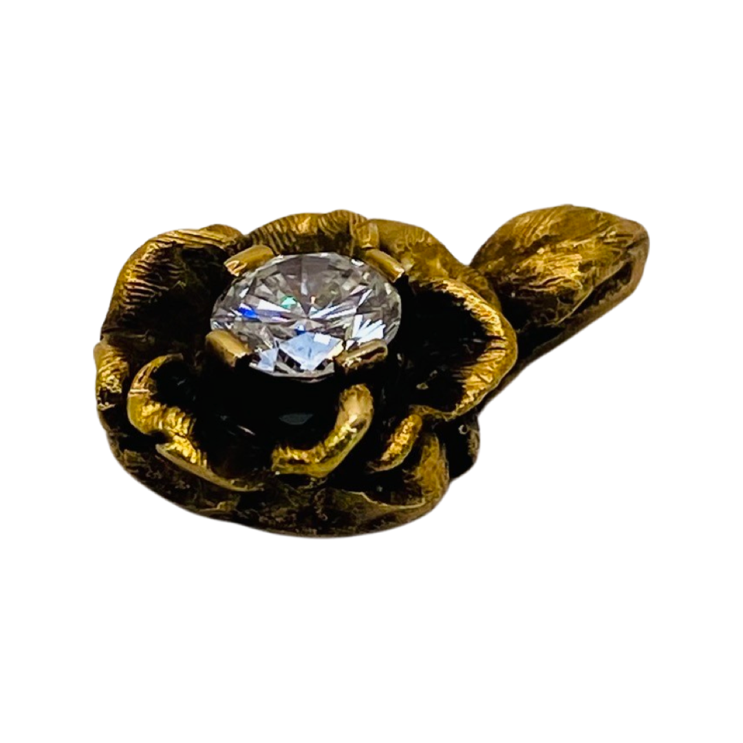 Estate Jewelry 14K Yellow Gold Flower Pendant with Diamond