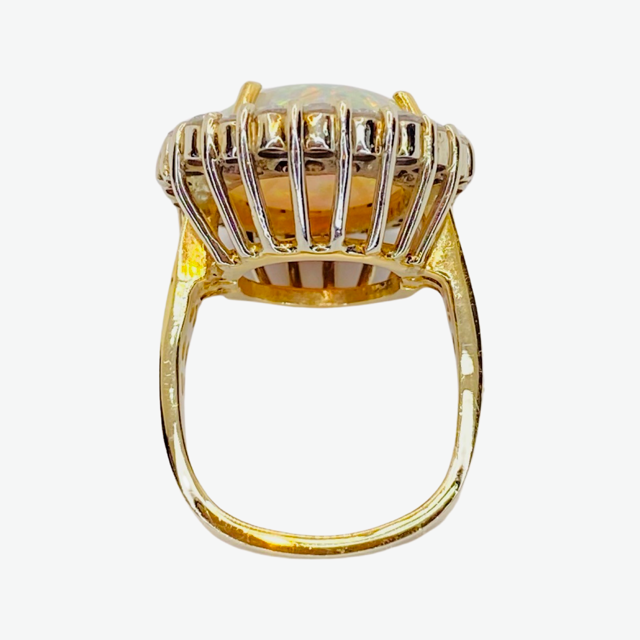 Estate Jewelry 18K Yellow Gold Oval White Opal and Diamond Ring