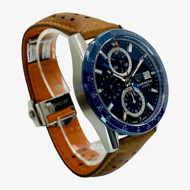 TAG Heuer Carrera Automatic 41mm Steel Blue Dial Brown Leather Strap CBM2112.FC6455