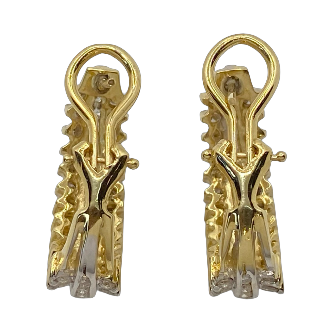 Estate Jewelry 14K white/Yellow Gold J Hoop Earrings with 2.00 Carats Diamonds