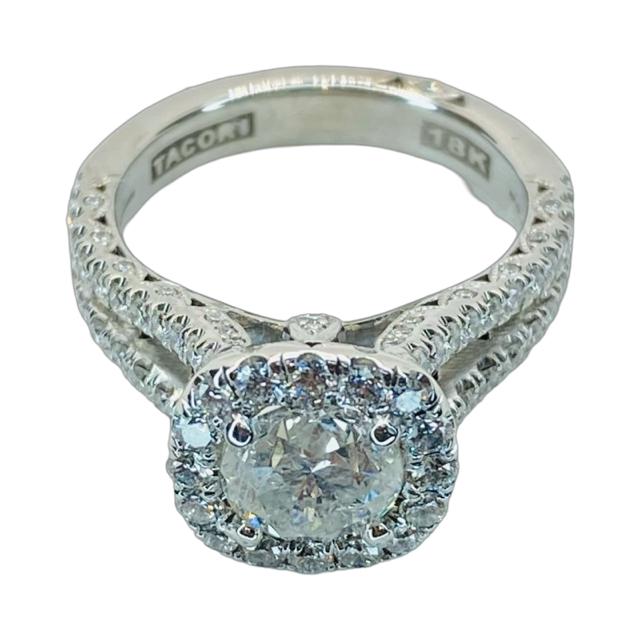 Estate Jewelry 18K White Gold Tacori Setting Round Diamond Halo Ring