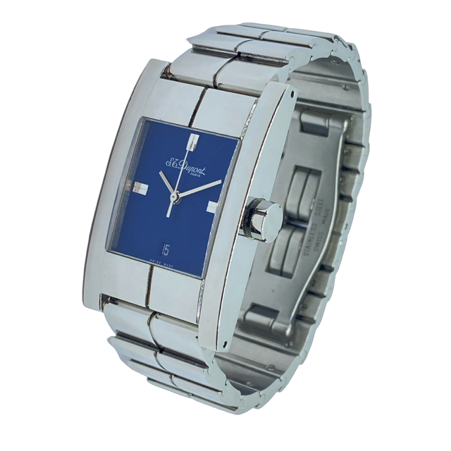 S.T. Dupont Geometrie Blue Date Paris Quartz Watch Stainless Steel Bracelet