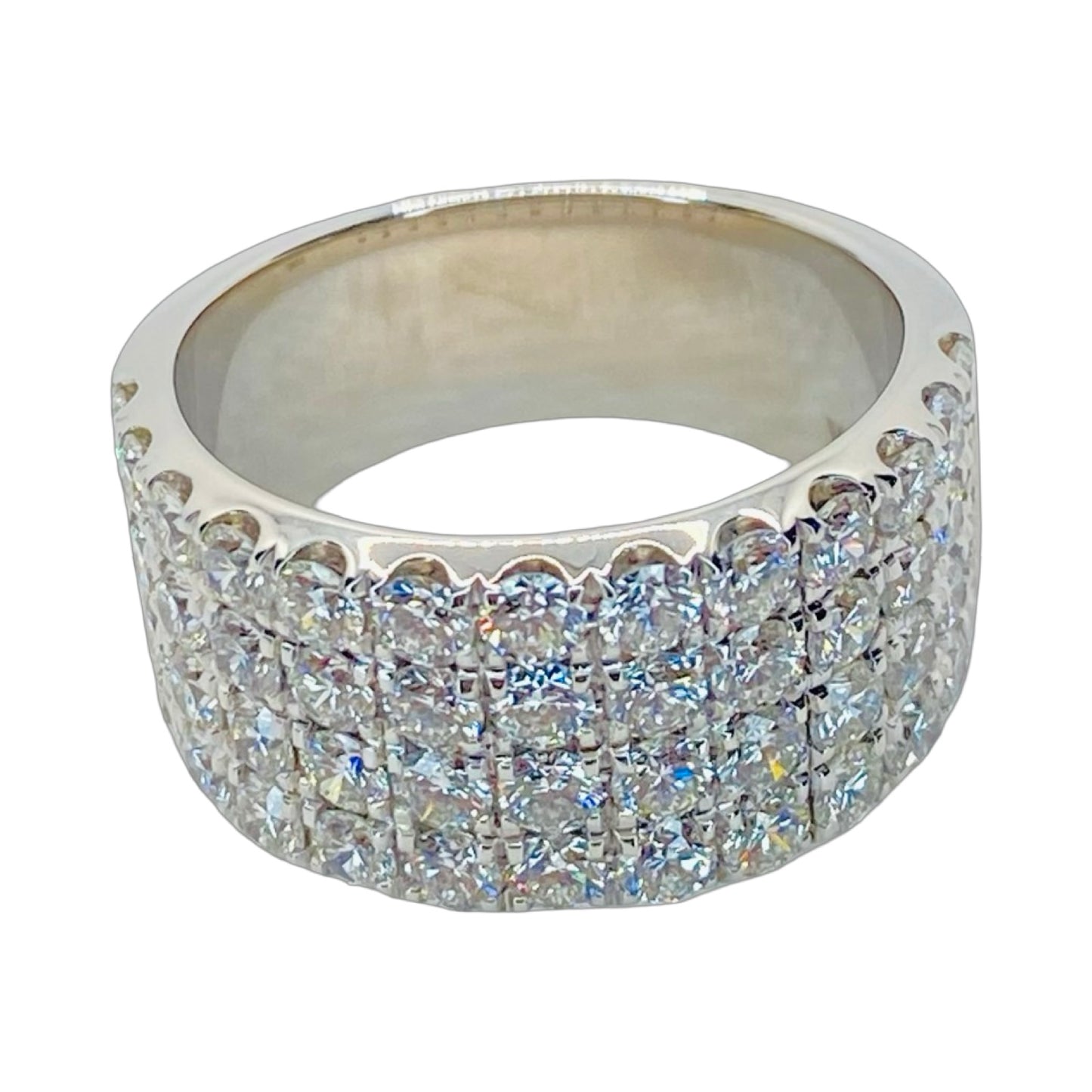 14K White Gold Wide Band Diamond Ring 2.85 Carats G, VS2