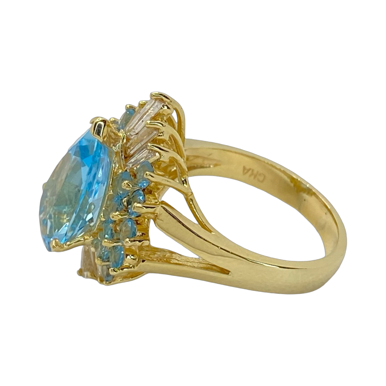 14K Yellow Gold Blue Topaz Ring with Diamonds 0.80 Carats