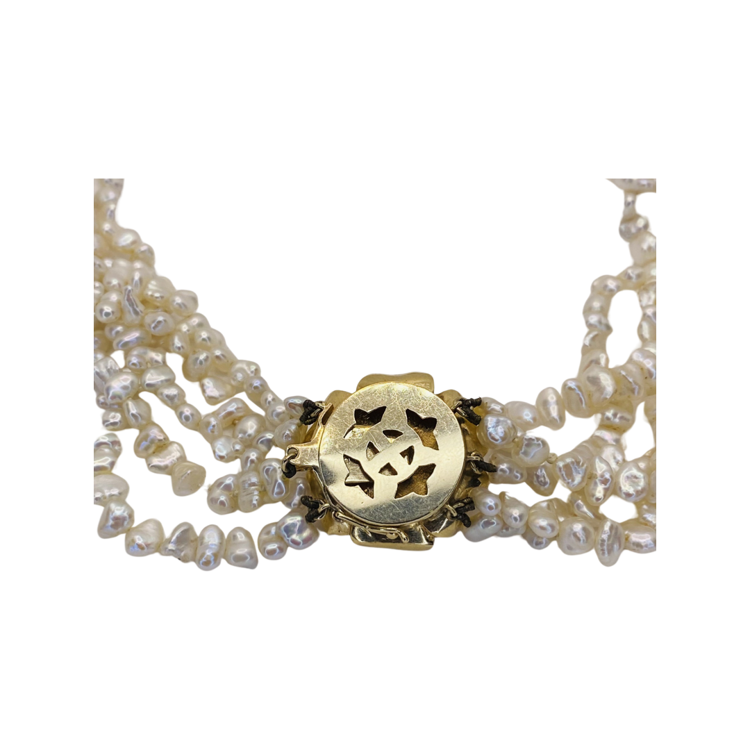 Estate Jewelry 14K Yellow Gold Freshwater Rice Pearl Choker Necklace