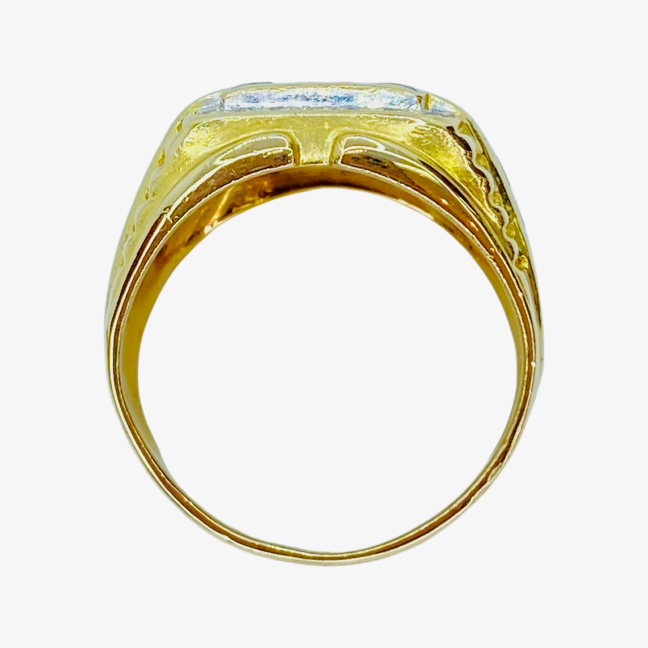 Estate Jewelry Mens 18K Yellow Gold Blue Sapphire and Diamond Ring