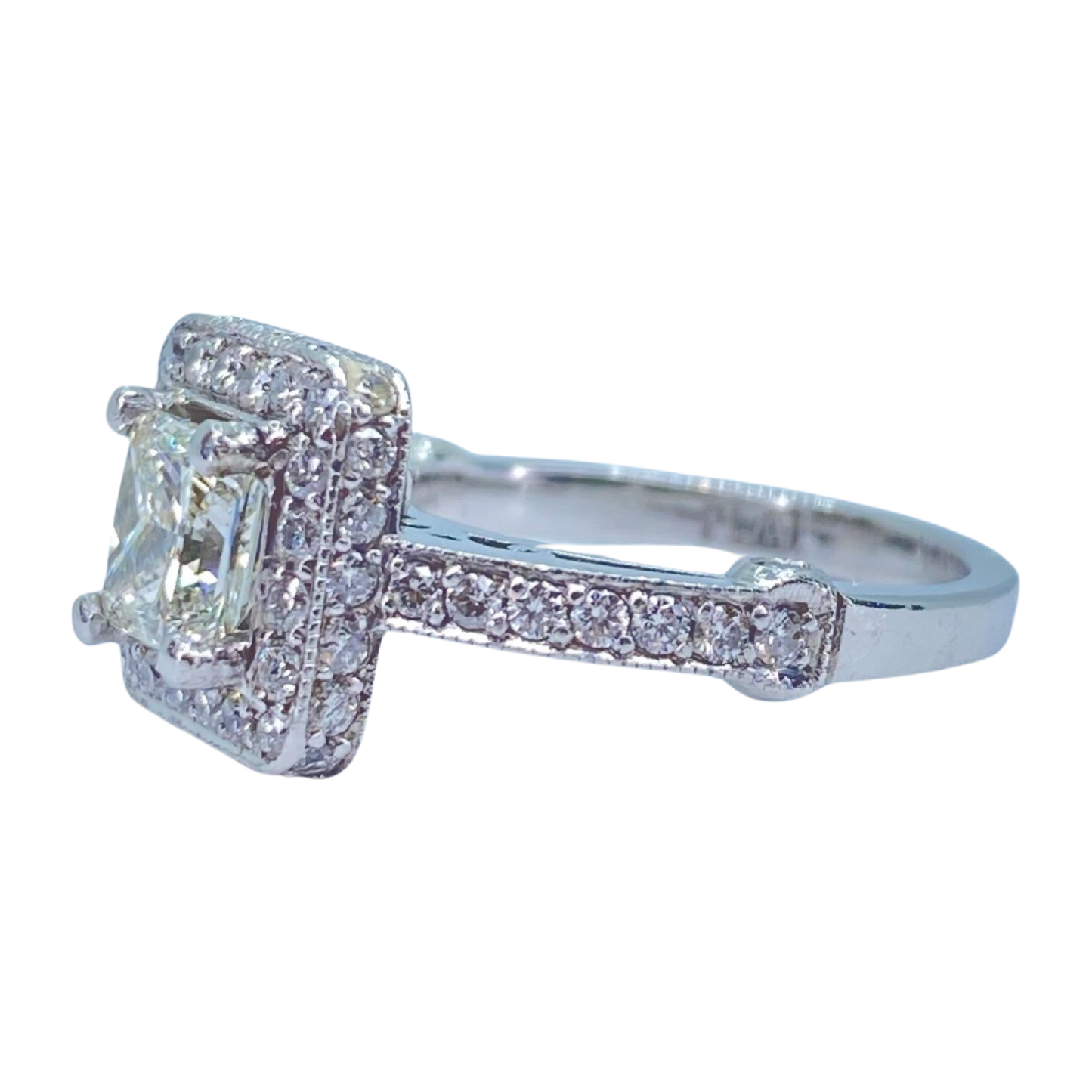Platinum Princess Cut Diamond Halo Ring