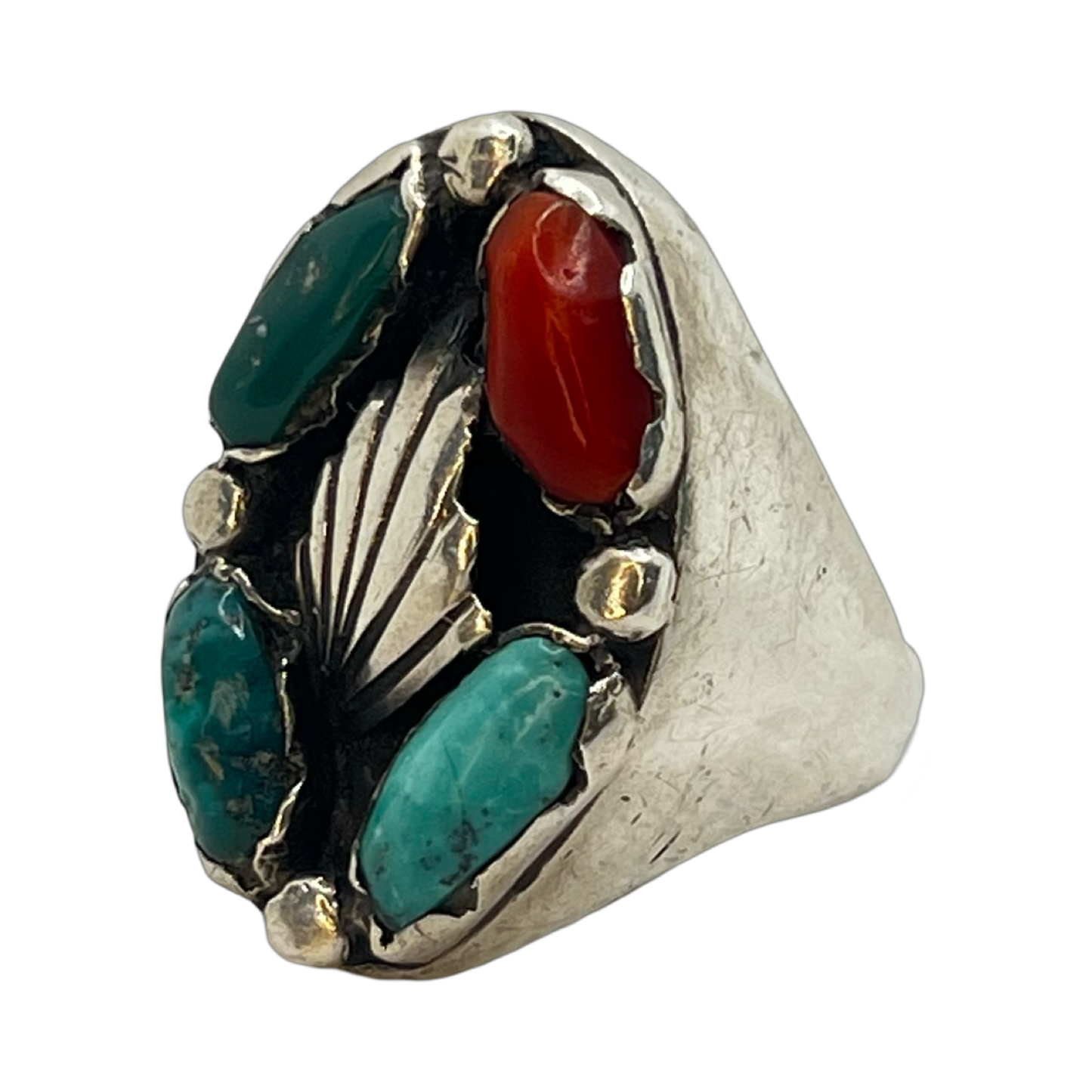 Estate Jewelry 925 Silver Turqouise and Coral Ring