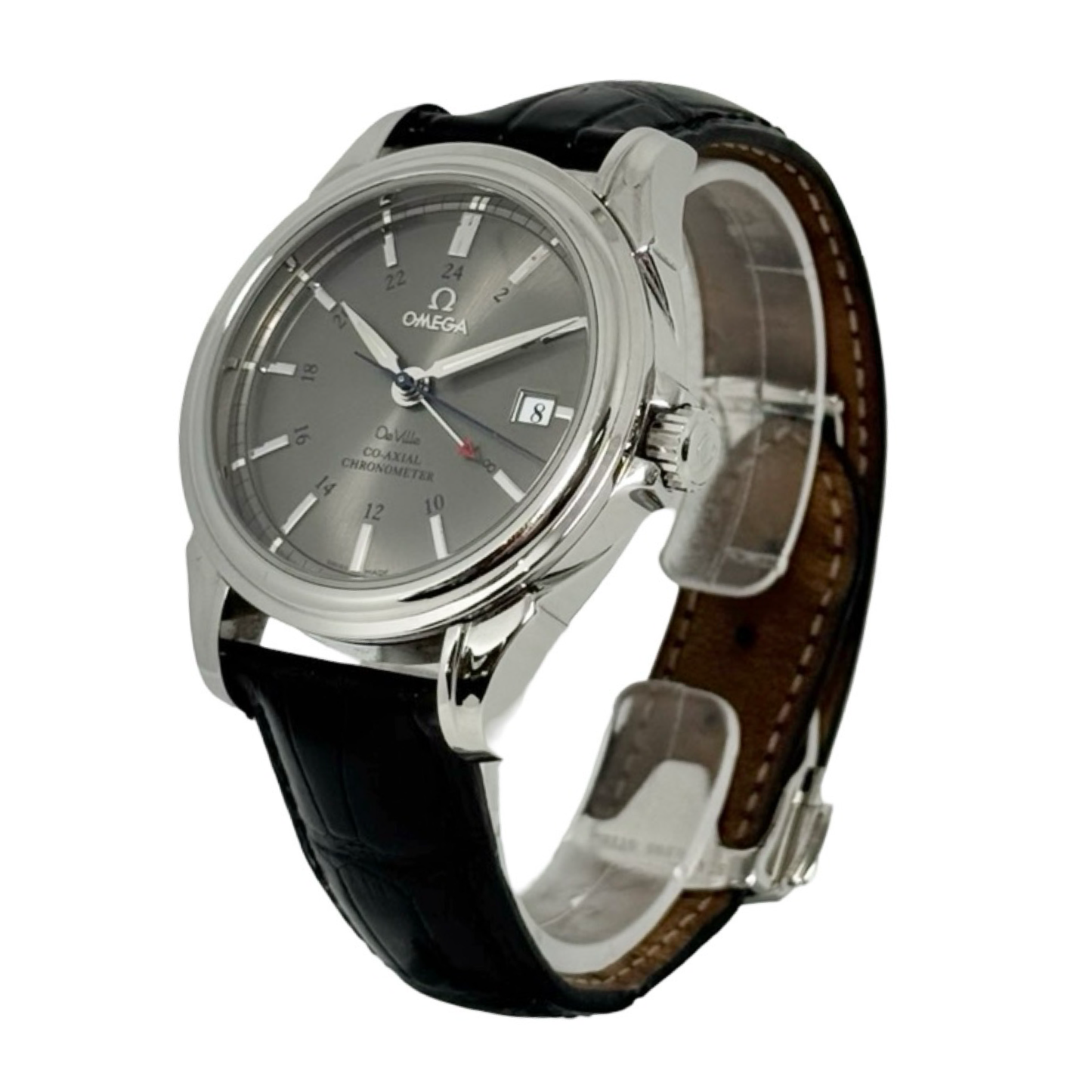 Omega De Ville Automatic GMT Co-Axial Escapement Chronometer Grey Dial Black Strap 4833.41.31