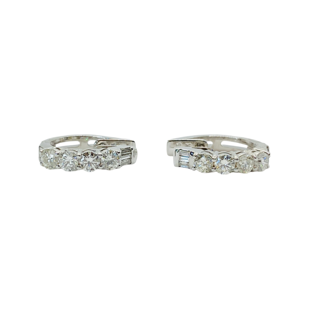 14K White Gold Diamond Hoop Earrings