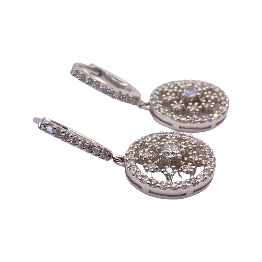 14K White Gold Diamond Dangle Earrings