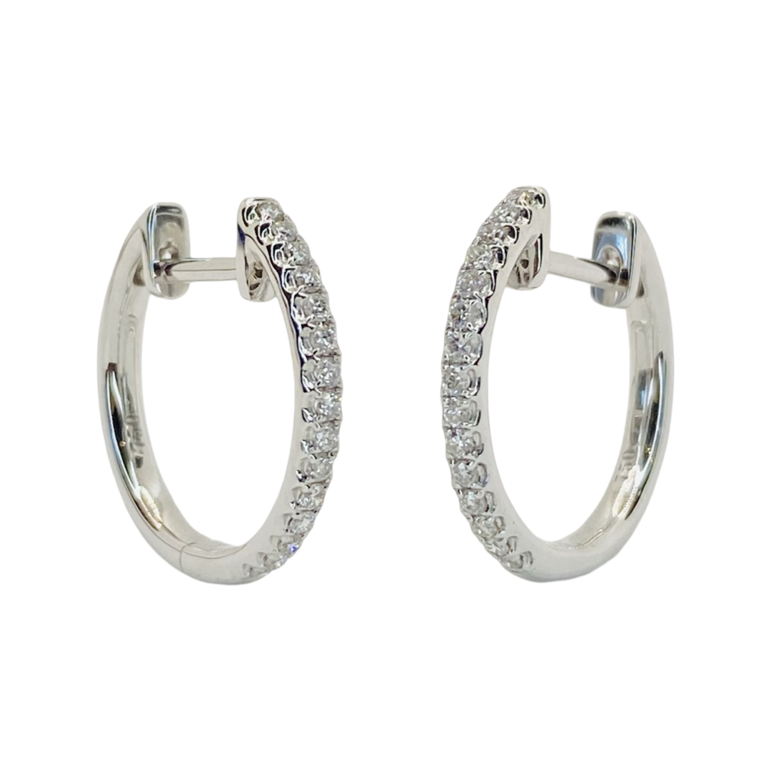 18K White Gold Huggie Hoop Diamond Earrings