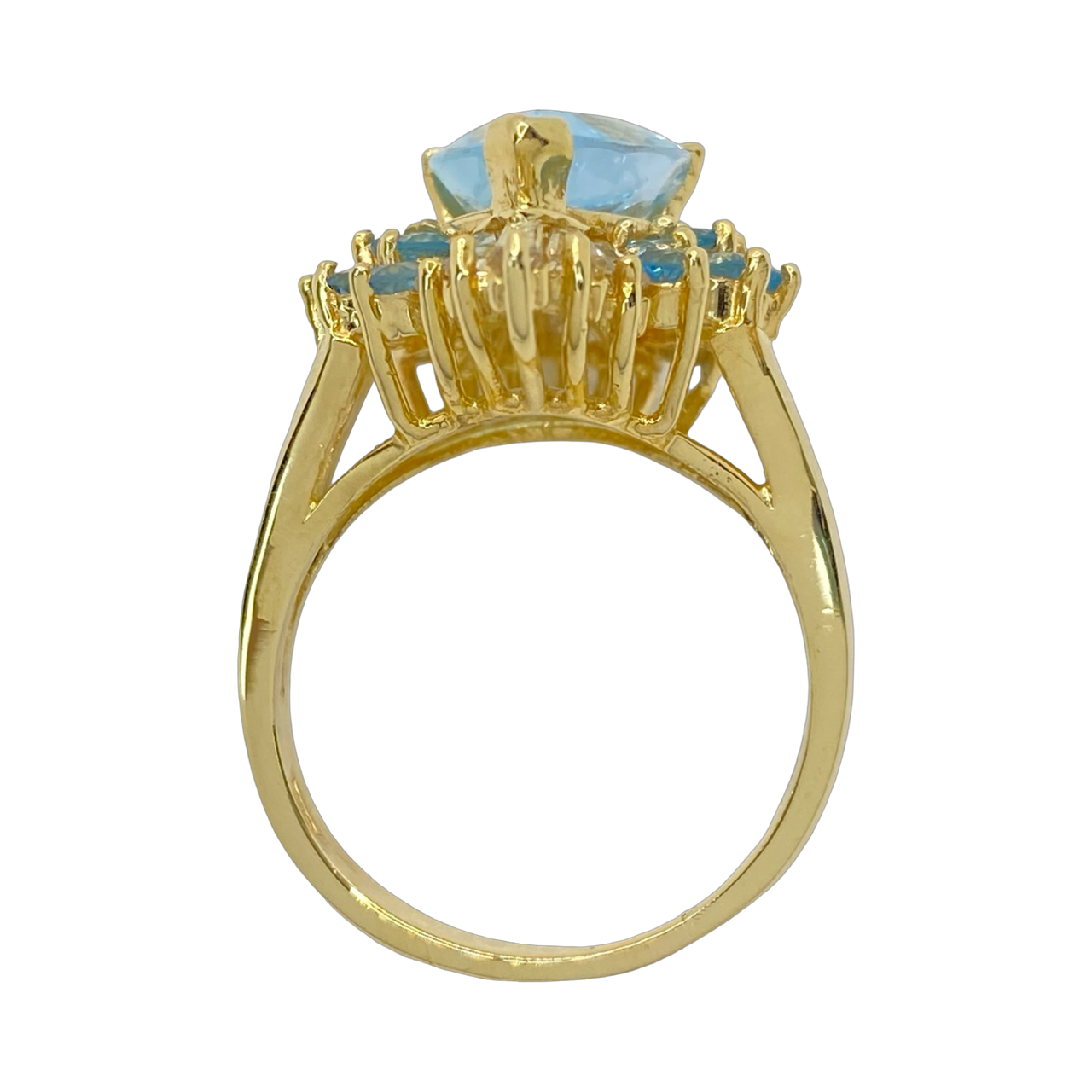 14K Yellow Gold Blue Topaz Ring with Diamonds 0.80 Carats