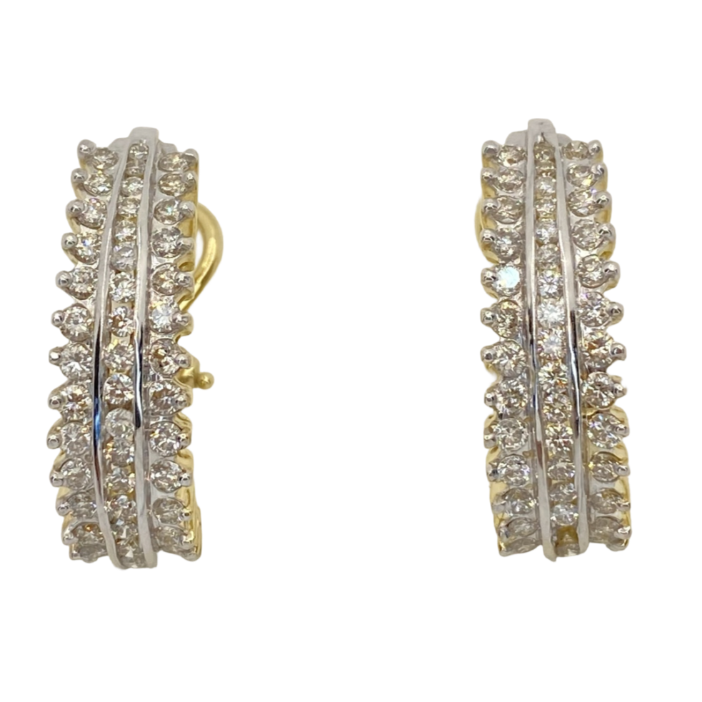 Estate Jewelry 14K white/Yellow Gold J Hoop Earrings with 2.00 Carats Diamonds