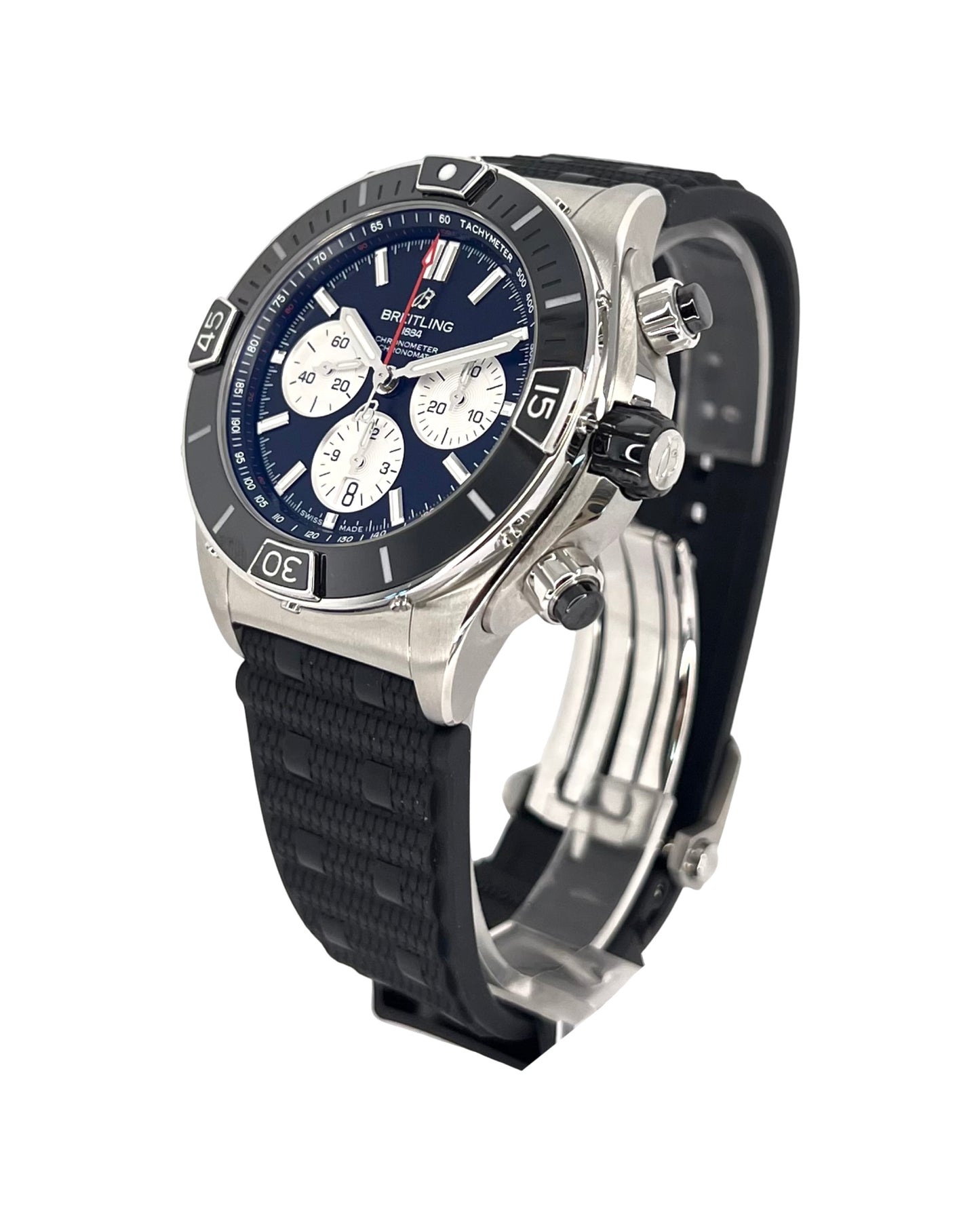 Breitling Super Chronomat B01 44mm Black Dial Rubber Strap AB0136251B1S1