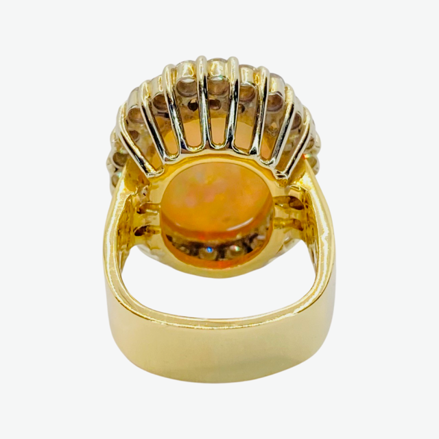 Estate Jewelry 18K Yellow Gold Oval White Opal and Diamond Ring