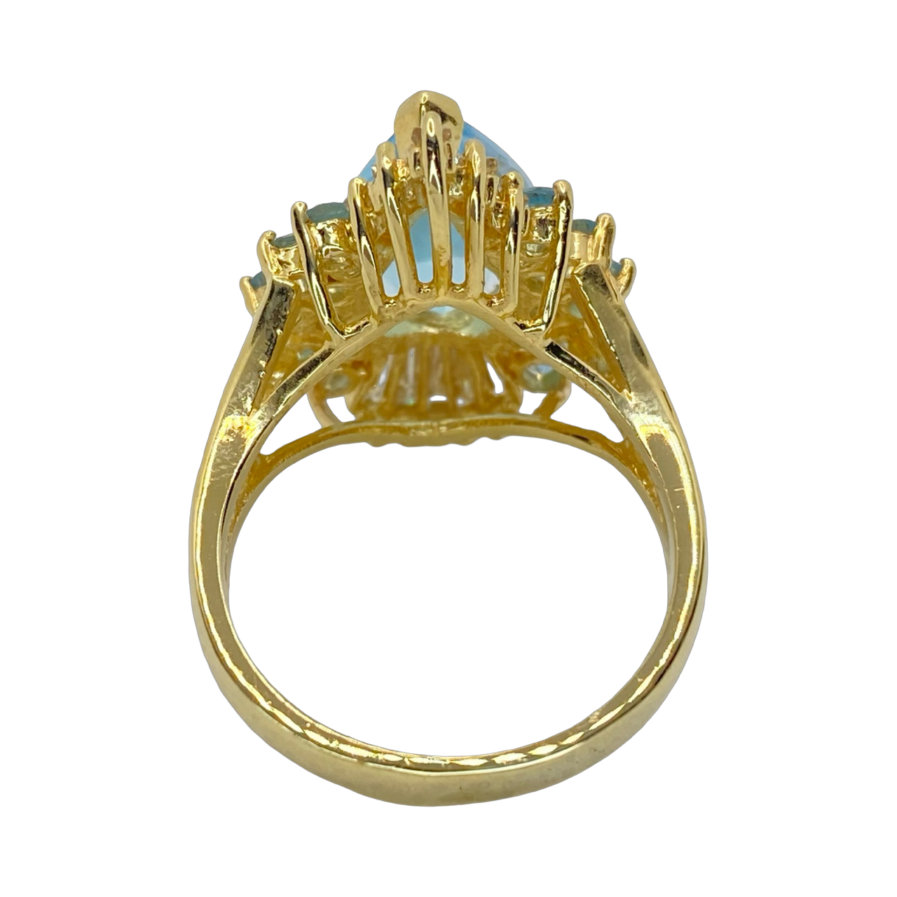 14K Yellow Gold Blue Topaz Ring with Diamonds 0.80 Carats