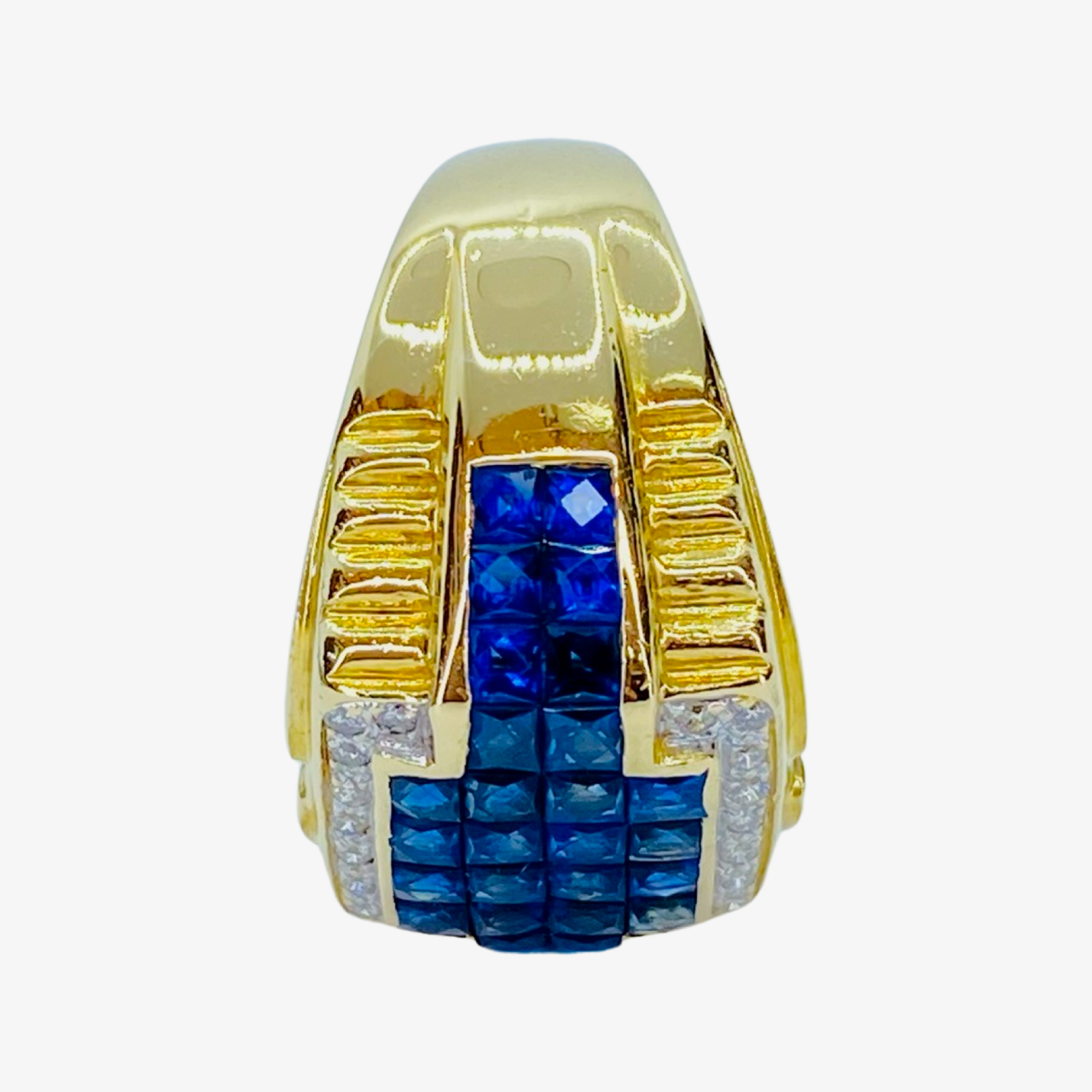 Estate Jewelry Mens 18K Yellow Gold Blue Sapphire and Diamond Ring