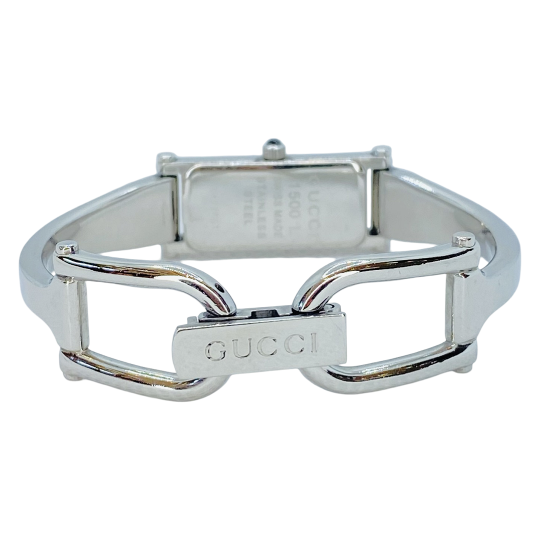 Gucci 1500L Small Rectangular Bangle Watch Pink Mother-of-Pearl Dial YA015509