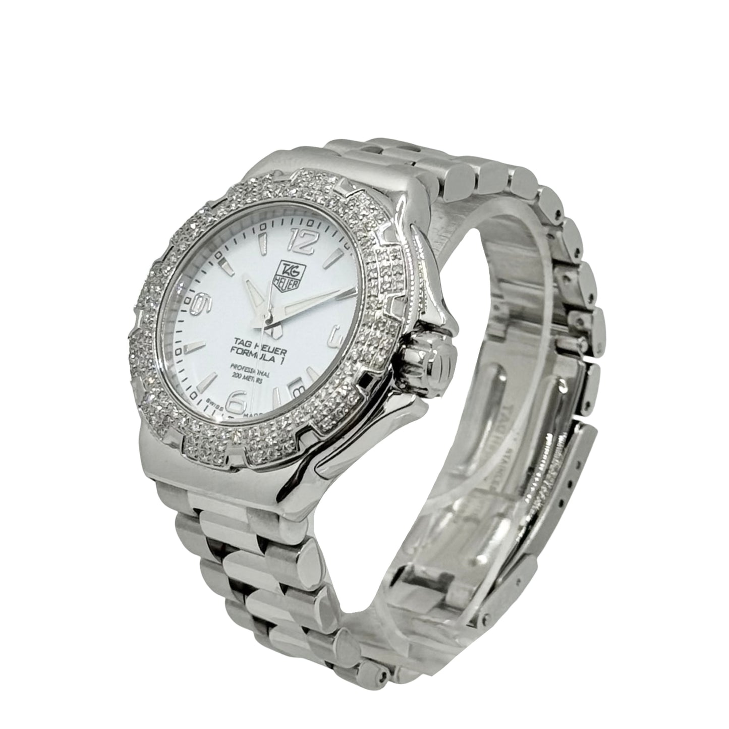 TAG Heuer Formula 1 Quartz White Dial Diamond Bezel Steel Bracelet WAC1215.BA0852