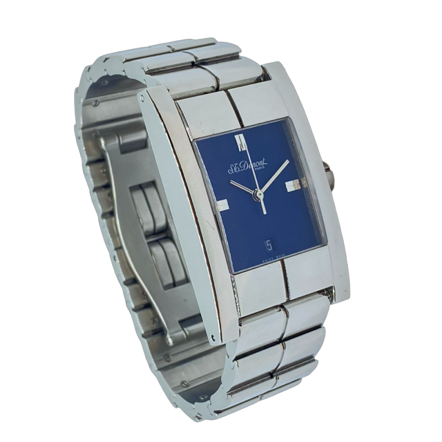 S.T. Dupont Geometrie Blue Date Paris Quartz Watch Stainless Steel Bracelet