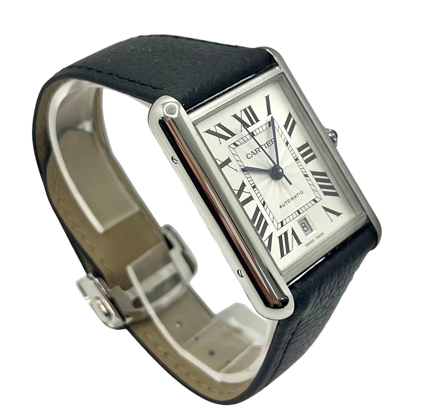 Cartier Tank Must XL Silver Dial Black Leather Strap Ref. WSTA0040
