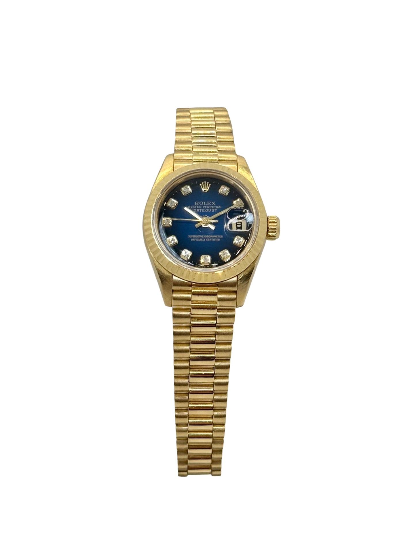 Rolex Datejust 18K Solid Gold Factory Blue Vignette Diamond Dial 69178 C.1996