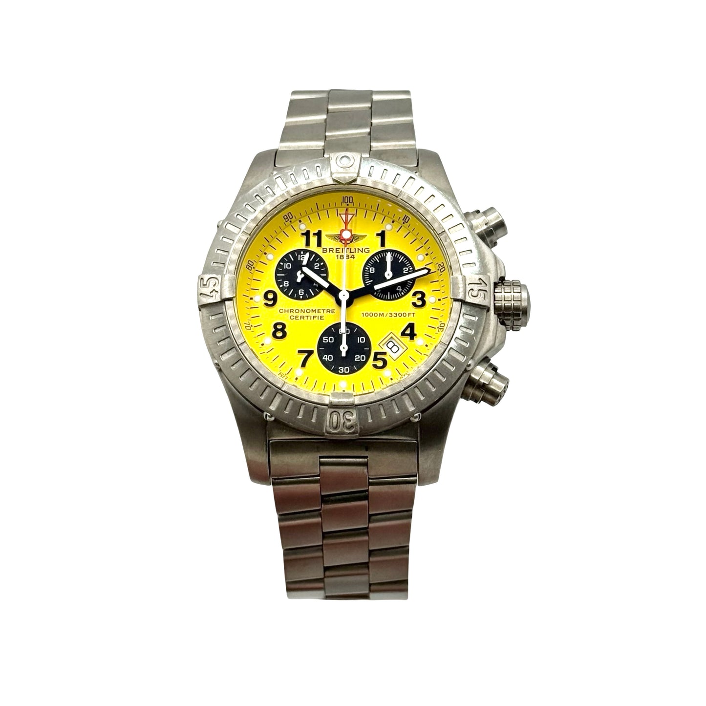 Breitling Chrono Avenger M1 Quartz 44mm Yellow Dial Steel Bracelet E73360