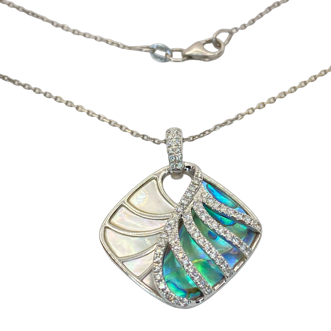 14K White Gold Frederic Sage Cushion Mother-of-Pearl and Abalone Shell Venus Pendant