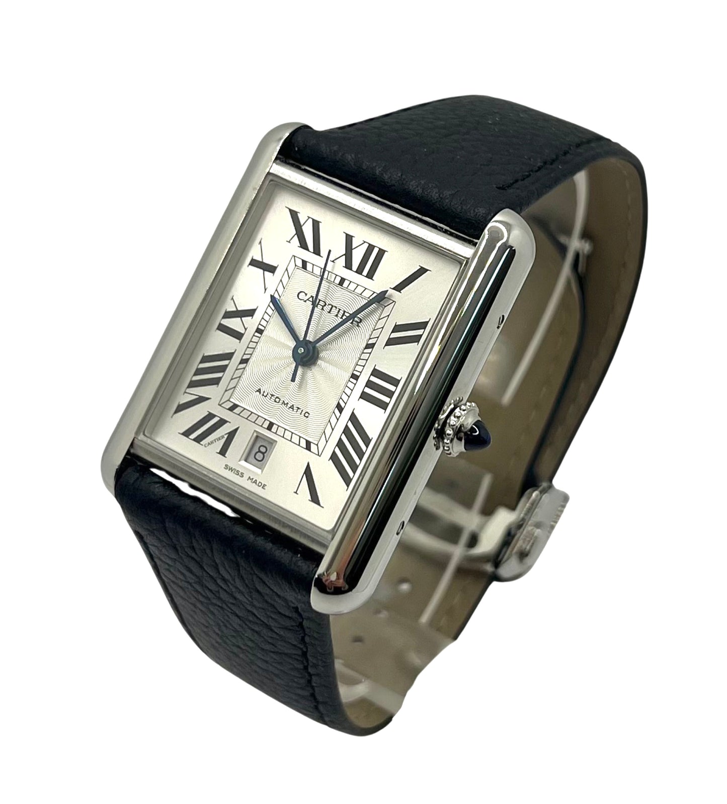 Cartier Tank Must XL Silver Dial Black Leather Strap Ref. WSTA0040