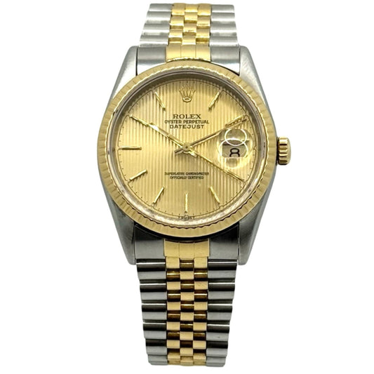 Rolex Datejust 36mm Tapestry Champagne Dial 18K Gold and Steel Bracelet 16233