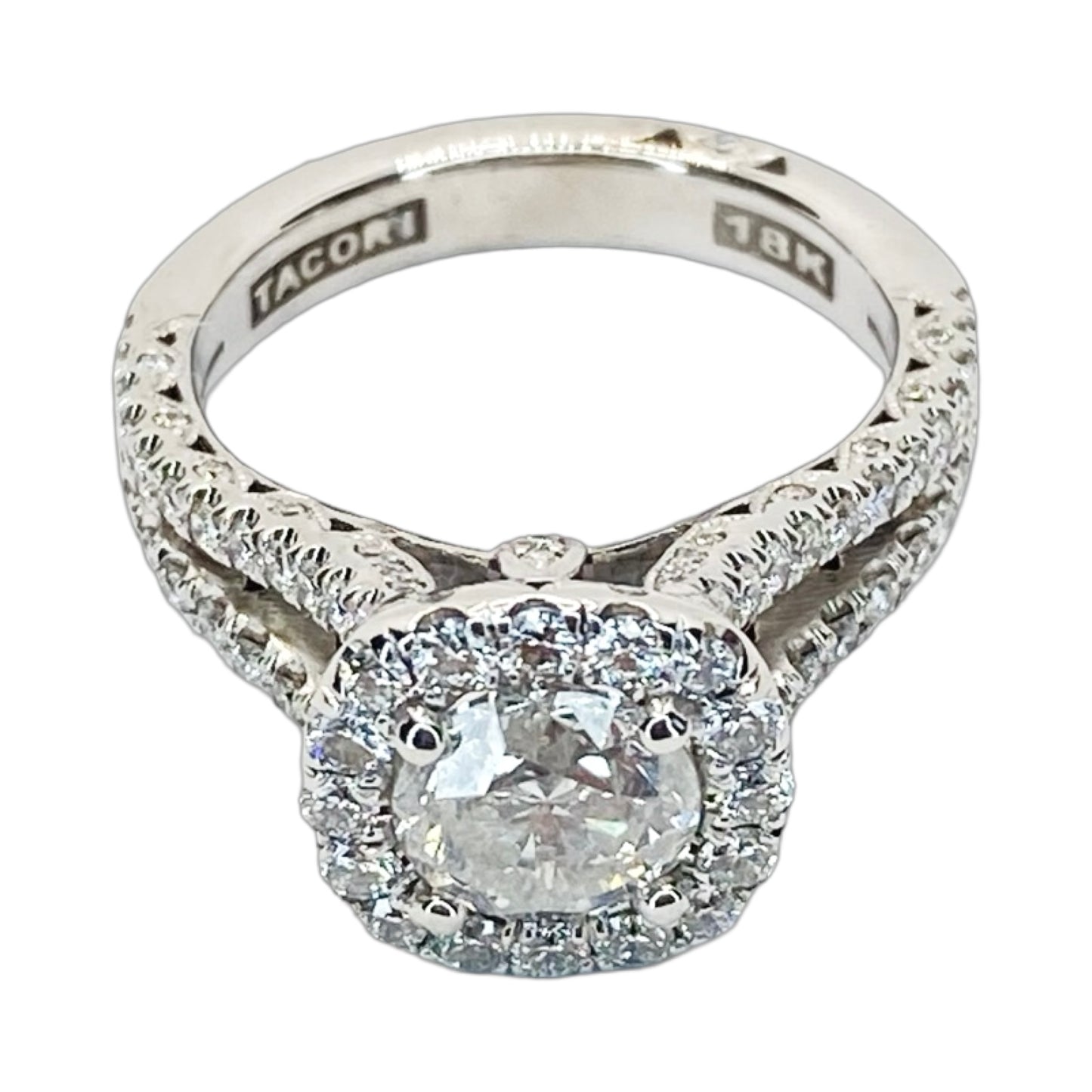 Estate Jewelry 18K White Gold Tacori Setting Round Diamond Halo Ring