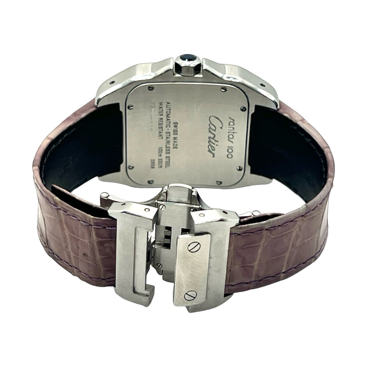 Cartier Santos 100 XL Automatic White Dial Stainless Steel Pink Strap 2656