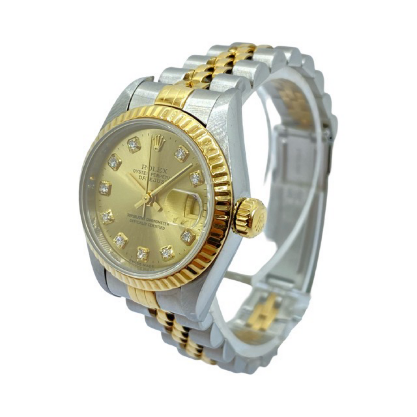 Rolex Oyster Perpetual Datejust 26mm 18K Gold /Steel Champagne Factory Diamond Dial C.1998 Ref. 69173