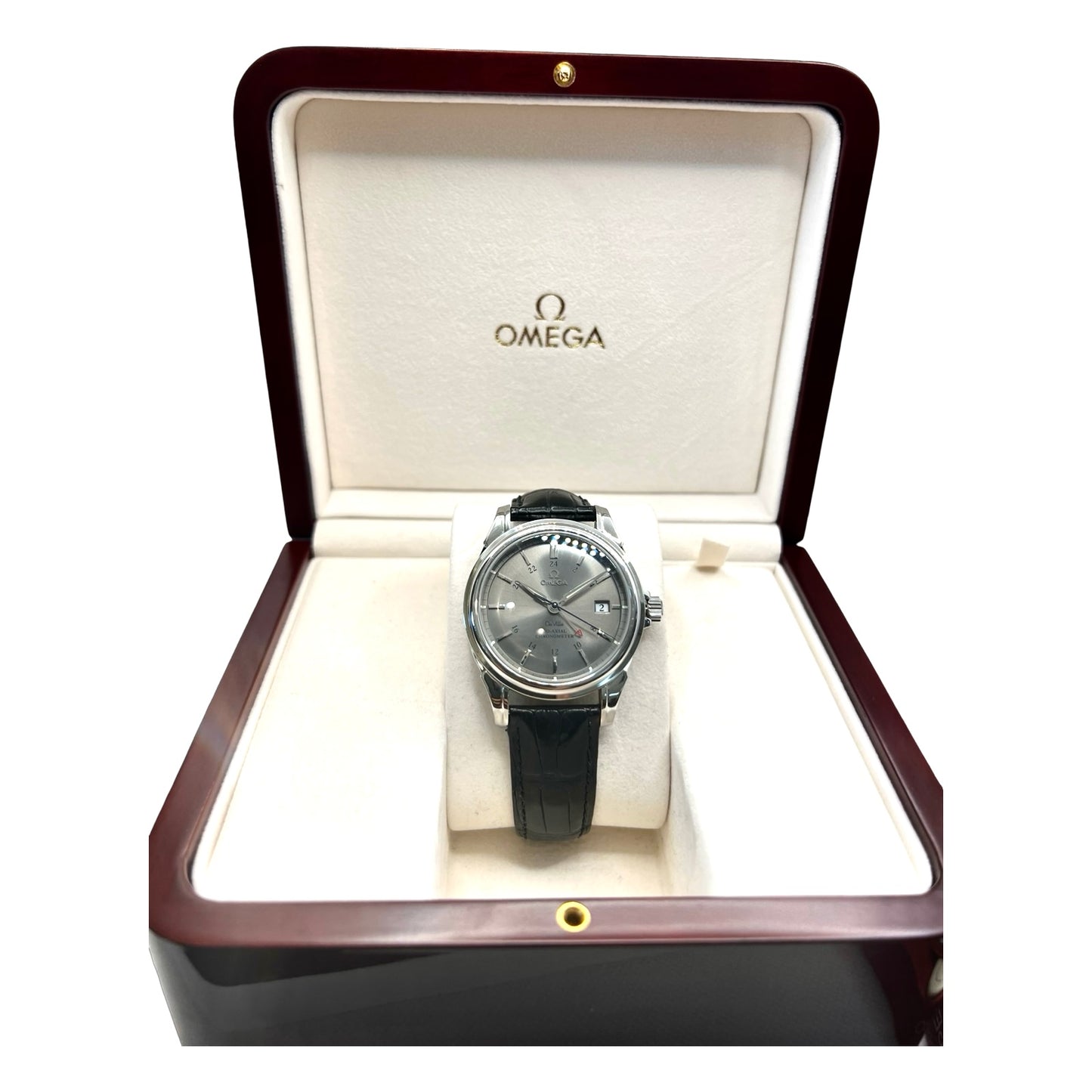 Omega De Ville Automatic GMT Co-Axial Escapement Chronometer Grey Dial Black Strap 4833.41.31