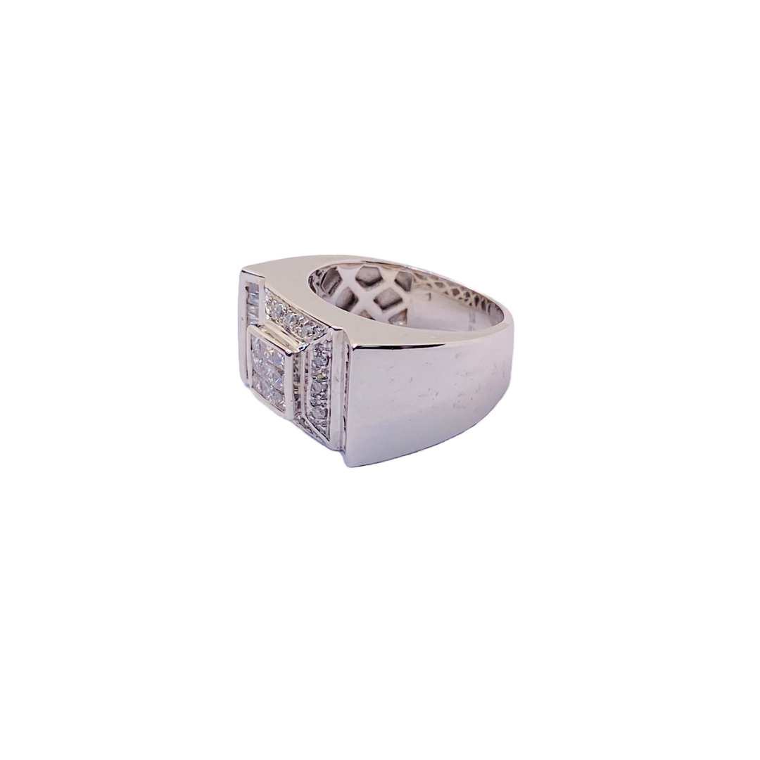 14K White Gold Mens Diamond Ring Princess Cut