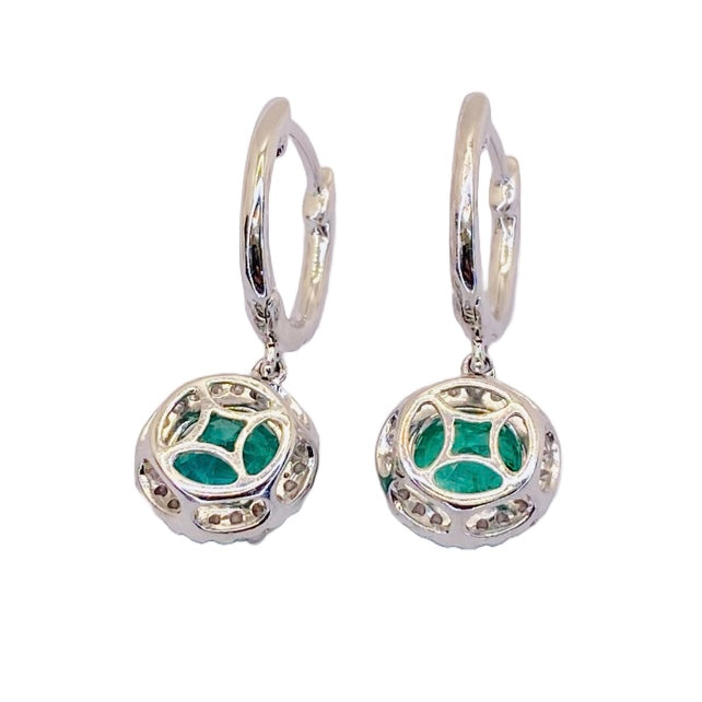 18K White Gold Natural Emerald Drop Earrings