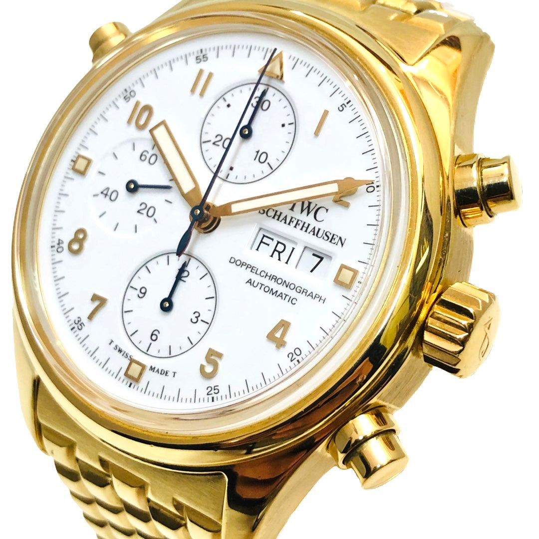 IWC Pilot 18K Yellow Gold Doppelchronograph Split Second Day/Date White Dial IW3713
