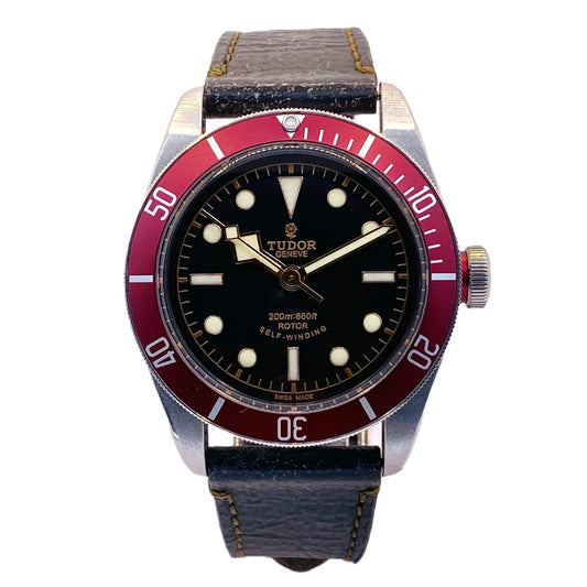 Tudor Black Bay Smiley Black Dial Red Bezel Brown Leather 79220R