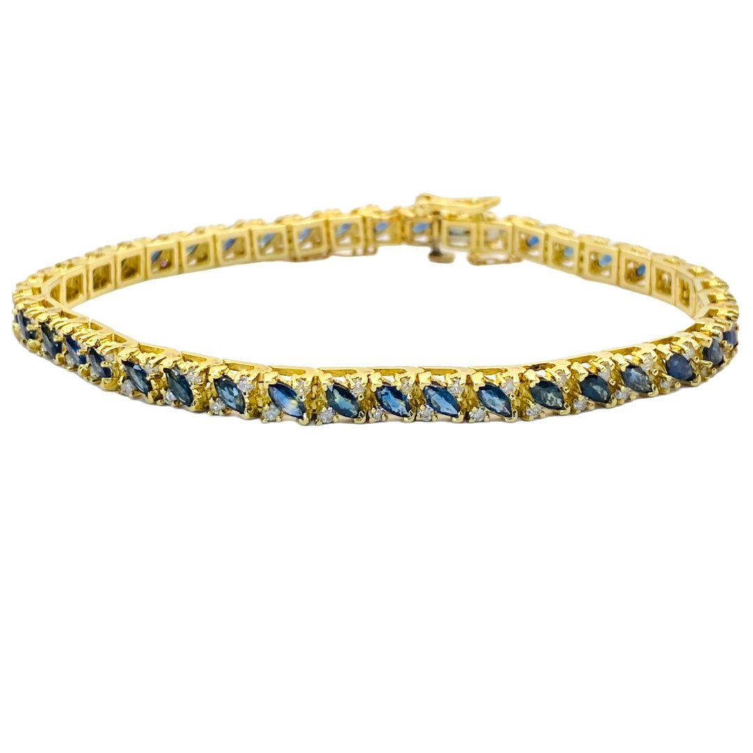 Estate Jewelry 14K Yellow Gold Blue Marquise Sapphire Bracelet